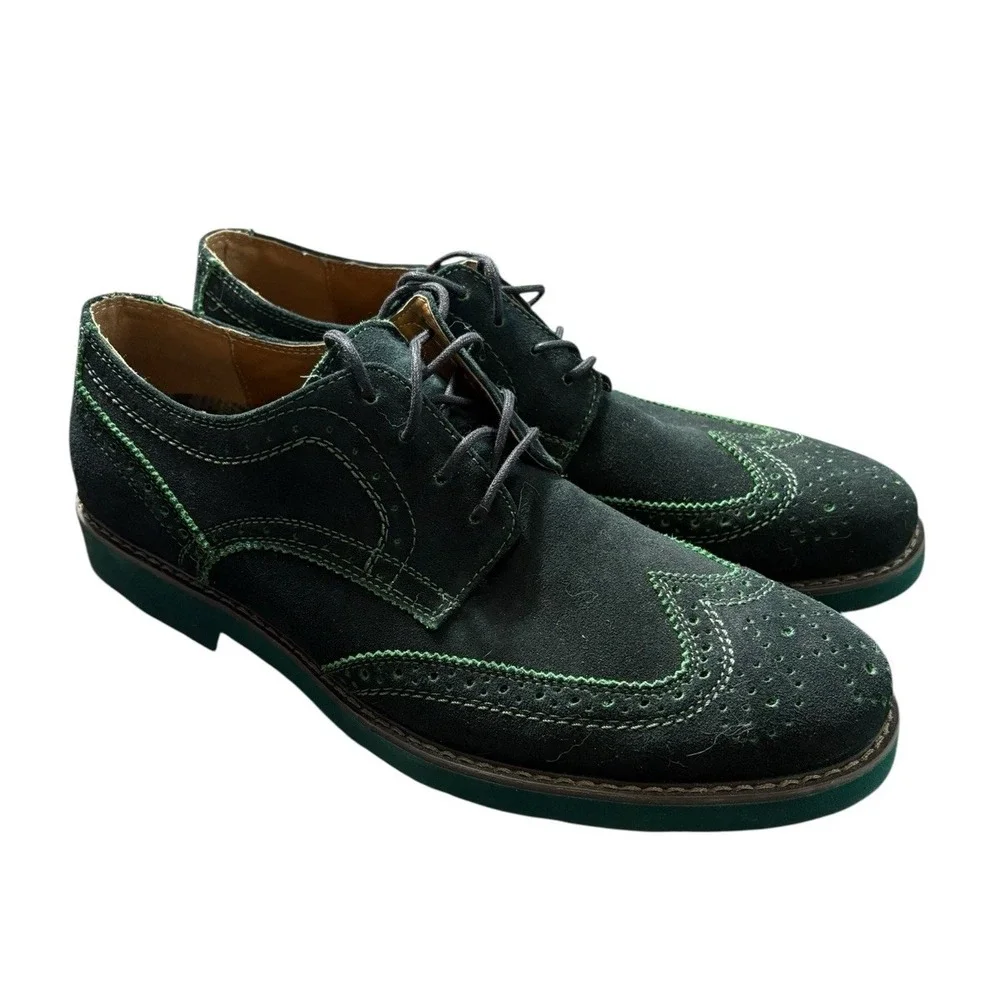 GBX Men's Zach Leather Oxford Shoes Size 11.5 Green Wing Tips Lace Up‎